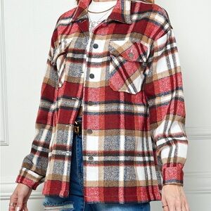 Casual Long Sleeve Red Plaid Shacket